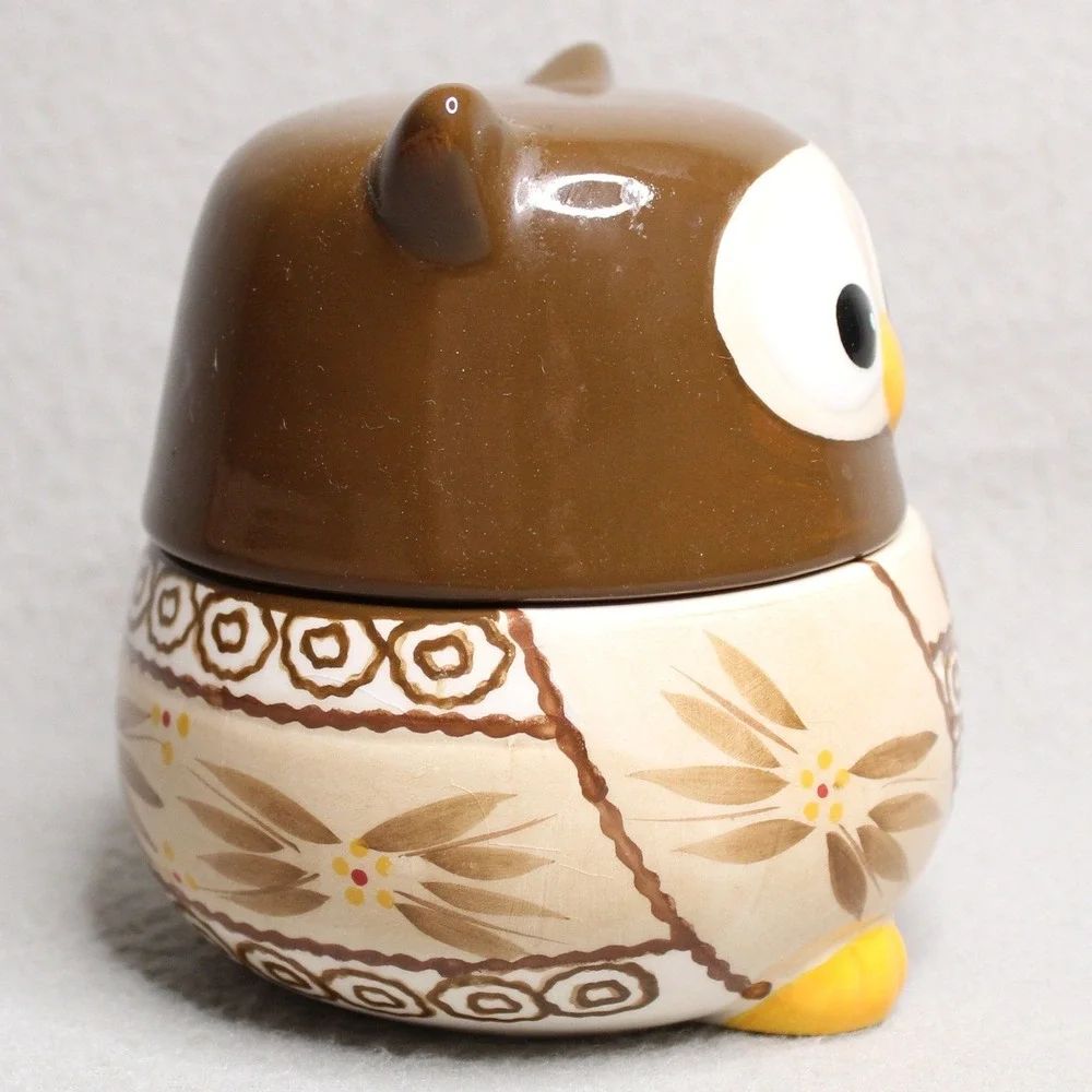 Temptations Owl Measuring Cup Set Brown Old World Ceramic Nesting Kitchen Decor